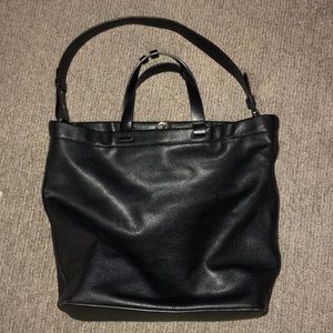 Black leather tote bag